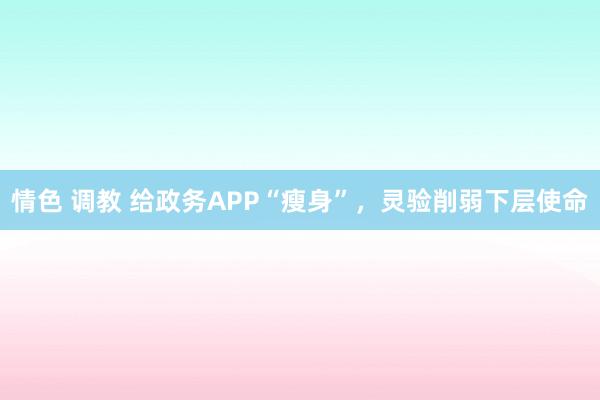 情色 调教 给政务APP“瘦身”，灵验削弱下层使命