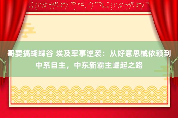 哥要搞蝴蝶谷 埃及军事逆袭：从好意思械依赖到中系自主，中东新霸主崛起之路