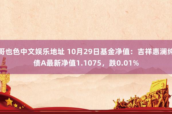 哥也色中文娱乐地址 10月29日基金净值：吉祥惠澜纯债A最新净值1.1075，跌0.01%