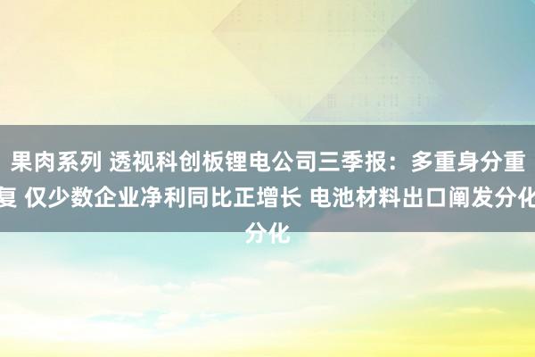 果肉系列 透视科创板锂电公司三季报：多重身分重复 仅少数企业净利同比正增长 电池材料出口阐发分化