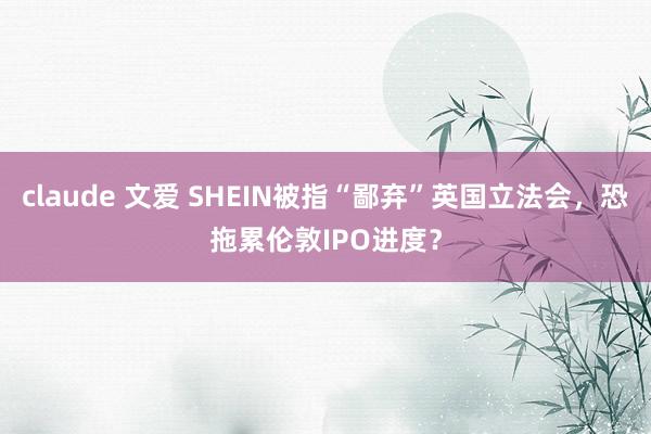 claude 文爱 SHEIN被指“鄙弃”英国立法会，恐拖累伦敦IPO进度？