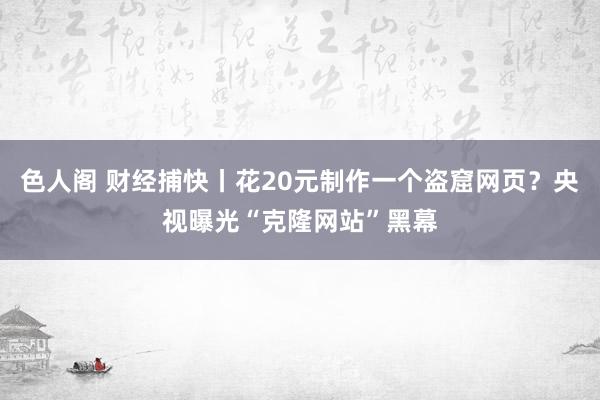 色人阁 财经捕快丨花20元制作一个盗窟网页？央视曝光“克隆网站”黑幕