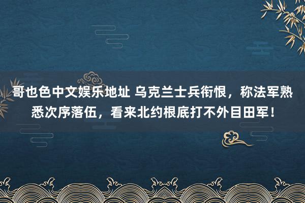 哥也色中文娱乐地址 乌克兰士兵衔恨，称法军熟悉次序落伍，看来北约根底打不外目田军！