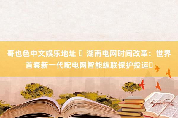 哥也色中文娱乐地址 ‌湖南电网时间改革：世界首套新一代配电网智能纵联保护投运‌